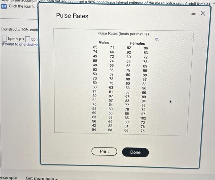 Solved Pulse Rates Pulse Rates (beats Der minute)Refer to | Chegg.com