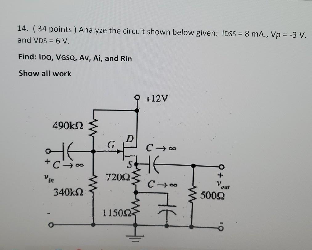 Solved 14. (34 points ) Analyze the circuit shown below | Chegg.com