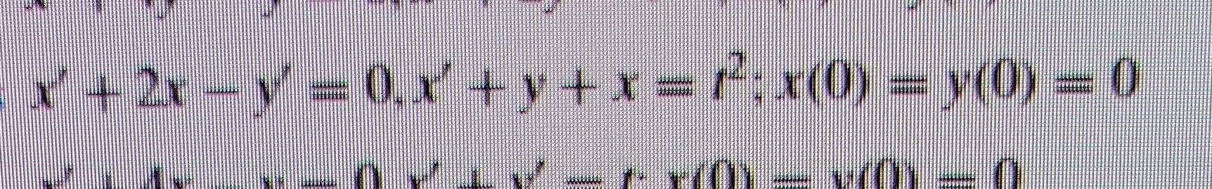 \( x^{\prime}+2 x-y^{\prime}=0, x^{\prime}+y+x=t^{2} ; x(0)=y(0)=0 \)