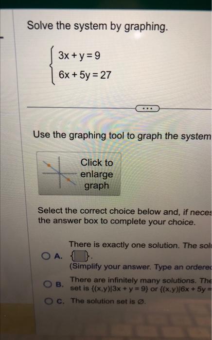 Solved Solve the system by graphing. {3x+y=96x+5y=27 Use the | Chegg.com
