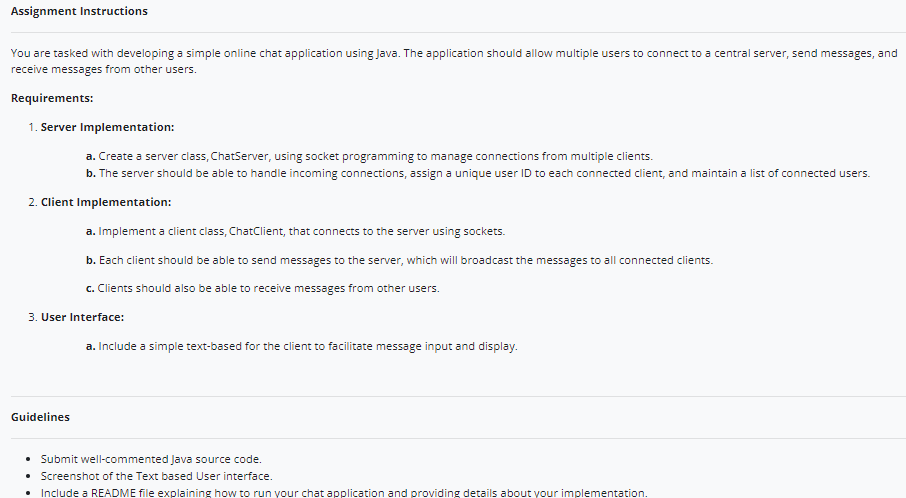 Solved You are tasked with developing a simple online chat | Chegg.com