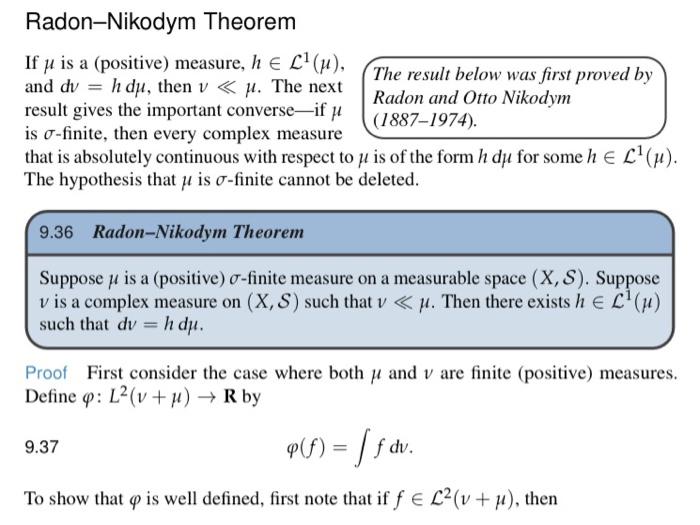 Solved 13 Give an example to show that the Radon-Nikodym | Chegg.com