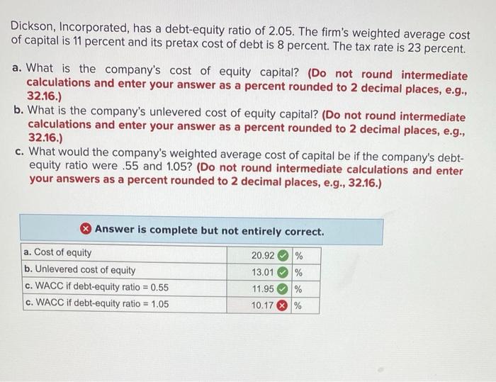 Solved Dickson, Incorporated, has a debtequity ratio of