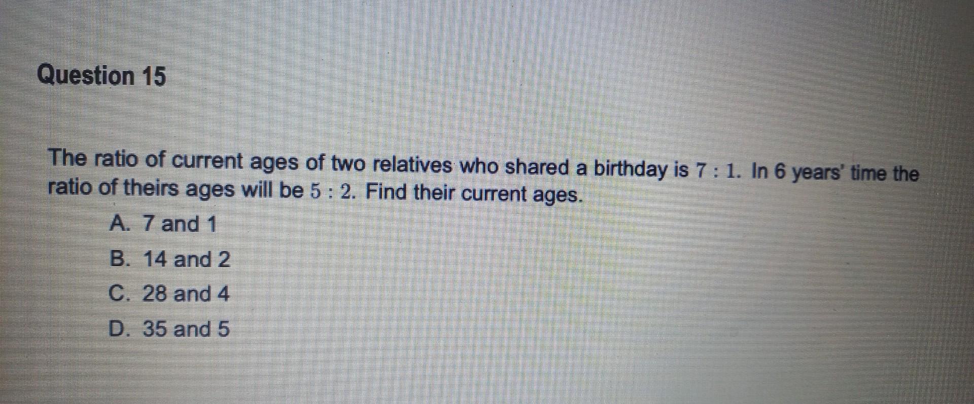 Solved Question 15 The Ratio Of Current Ages Of Two | Chegg.com