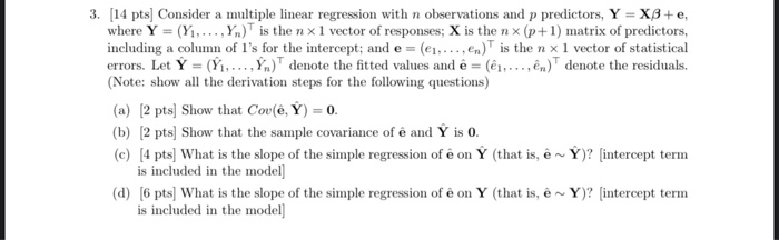 Solved 3 14 Pts Consider A Multiple Linear Regression Chegg Com