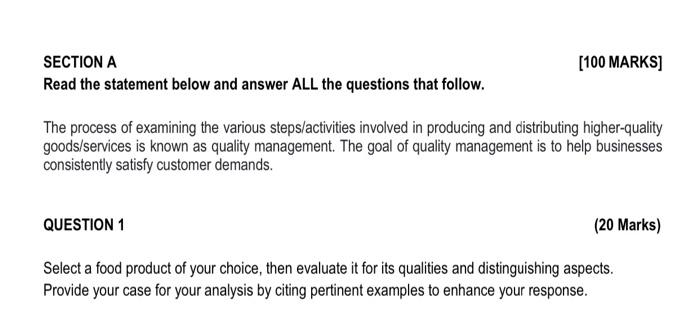 Solved SECTION A [100 MARKS] Read the statement below and | Chegg.com