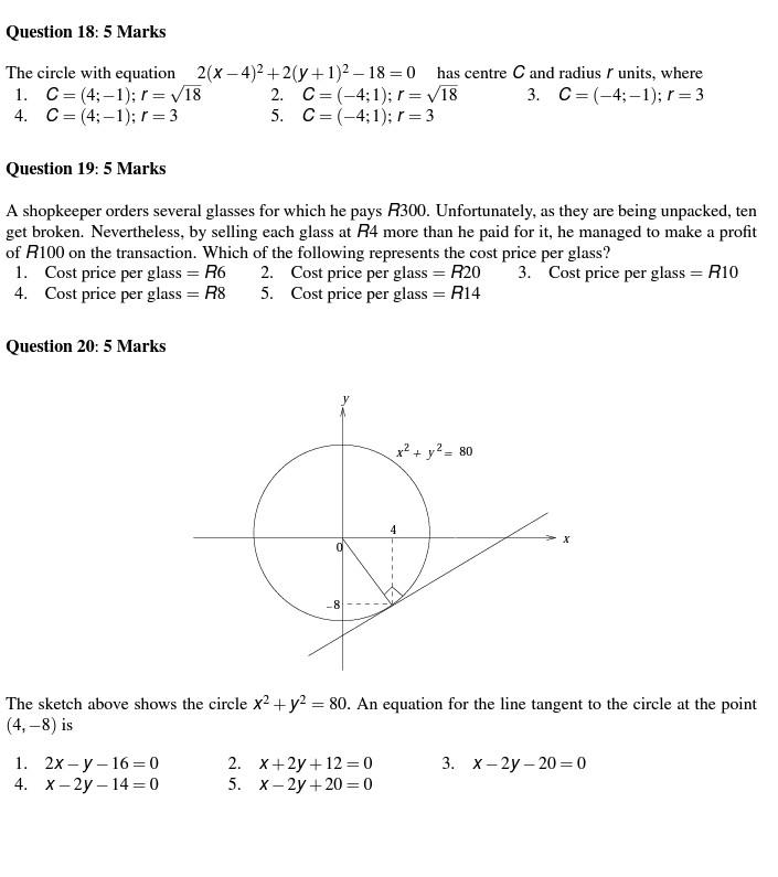 Solved Question 18 5 Marks The Circle With Equation 2 X 4 2 Chegg Com
