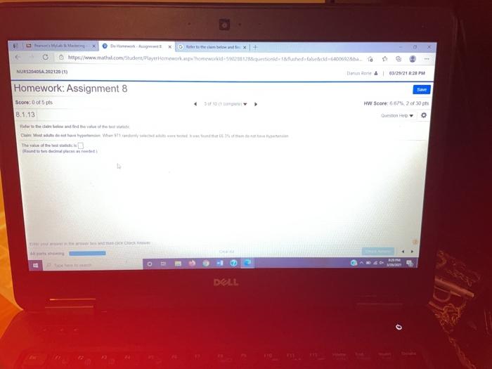 http/www.mathal.com Student Homeworkhow817dee66000 NURSA 72120) Denne 329212-21 PM Homework: Assignment 8 Save HW Score: 67%