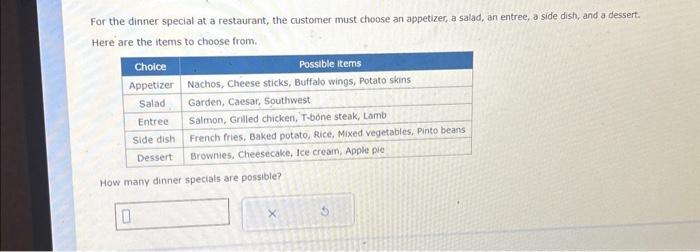 Solved For The Dinner Special At A Restaurant The Customer Chegg