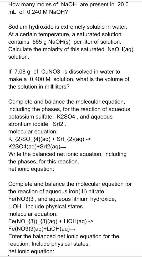 Solved How many moles of NaOH are present in 20.0 mL of | Chegg.com