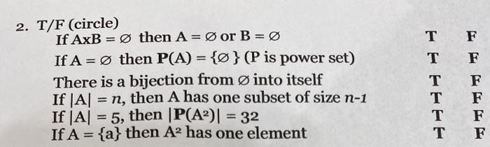 Solved 2 T F Circle If Axb O Then A O Or B O If A Chegg Com