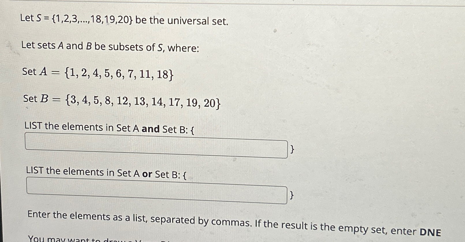 Solved Let S={1,2,3,dots,18,19,20} ﻿be the universal set.Let | Chegg.com