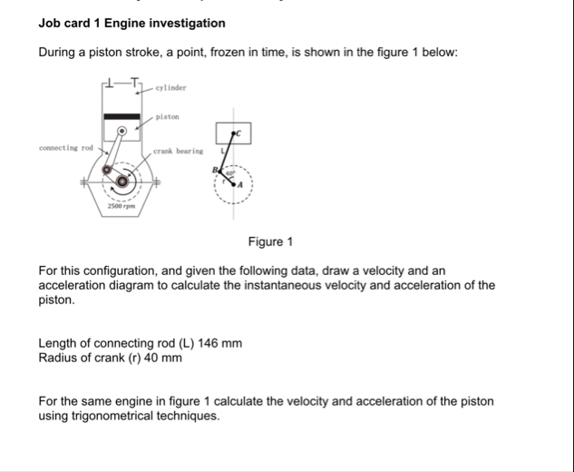 Solved Job card 1 ﻿Engine investigationDuring a piston | Chegg.com