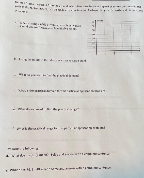 Solved Hannah fired a toy rocket from the ground, which flew | Chegg.com