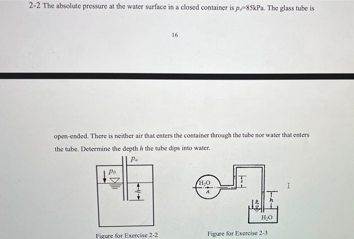 Solved 2-2 The absolute pressure at the water surface in a | Chegg.com