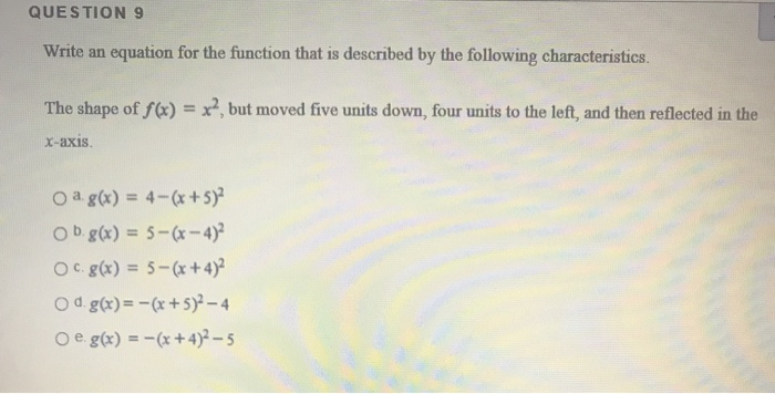 Solved QUESTION 9 Write an equation for the function that is | Chegg.com