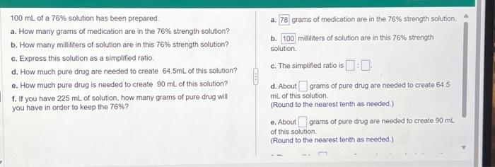 Solved 100 mL of a 76% solution has been prepared. a. How | Chegg.com