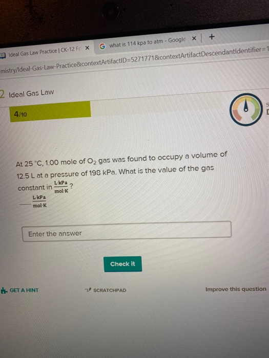 Solved undatio x Ideal Gas Law Practice CK12 Fox +