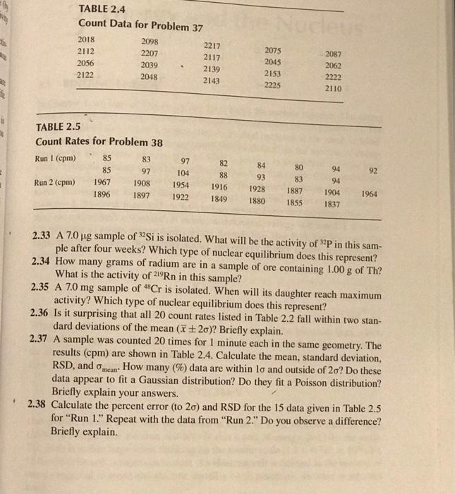 Solved TABLE 2.4 Count Data for Problem 37 2018 2098 2217 | Chegg.com