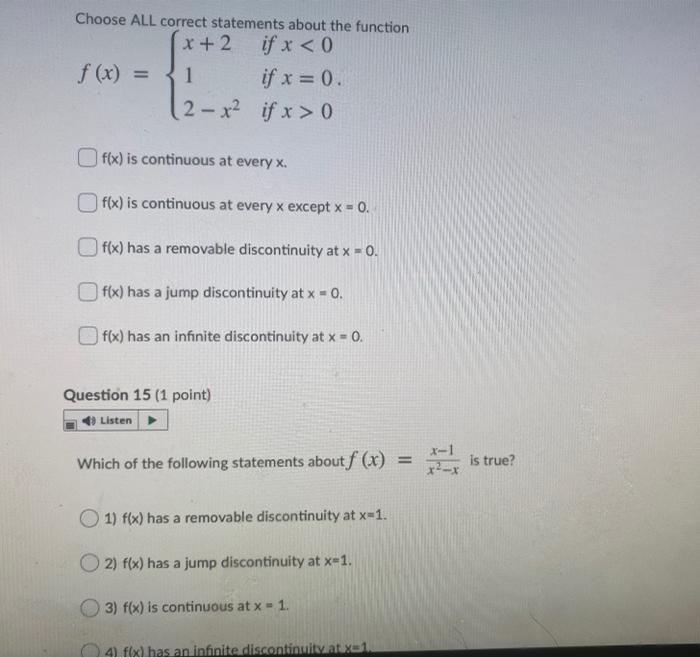 Solved Choose ALL correct statements about the function x+2 | Chegg.com