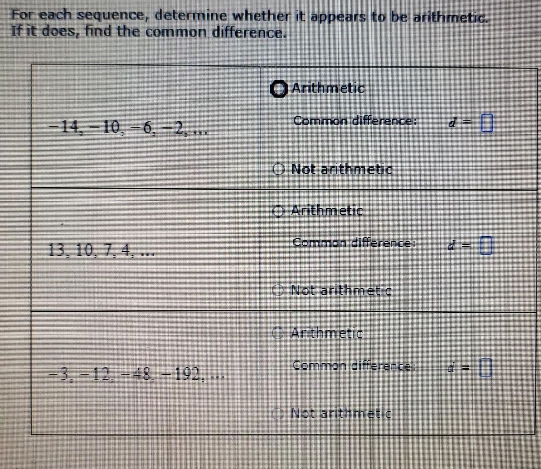 Solved For each sequence, determine whether it appears to be | Chegg.com