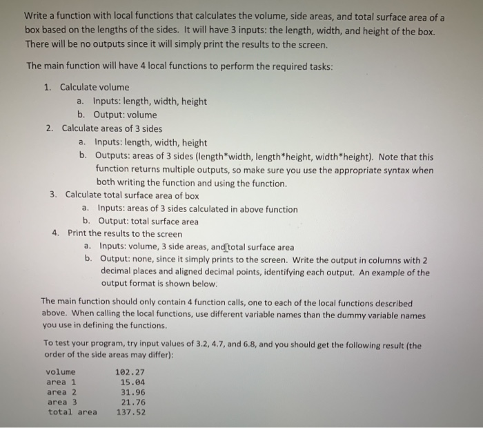 Solved Write a function with local functions that calculates | Chegg.com