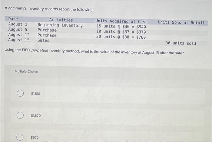 Solved A company's inventory records report the following: | Chegg.com