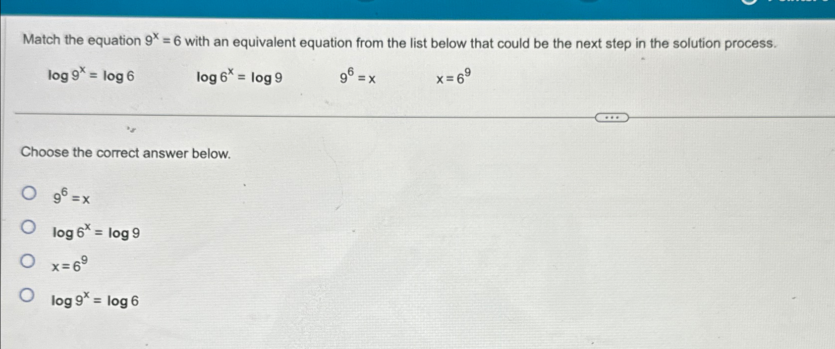 Solved Match the equation 9x=6 ﻿with an equivalent equation | Chegg.com