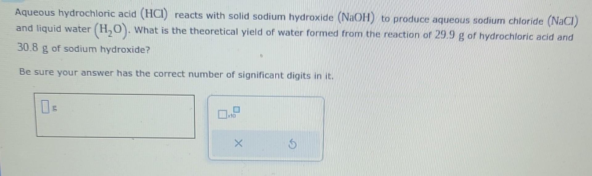 Solved Aqueous hydrochloric acid ( HCl ) reacts with solid | Chegg.com
