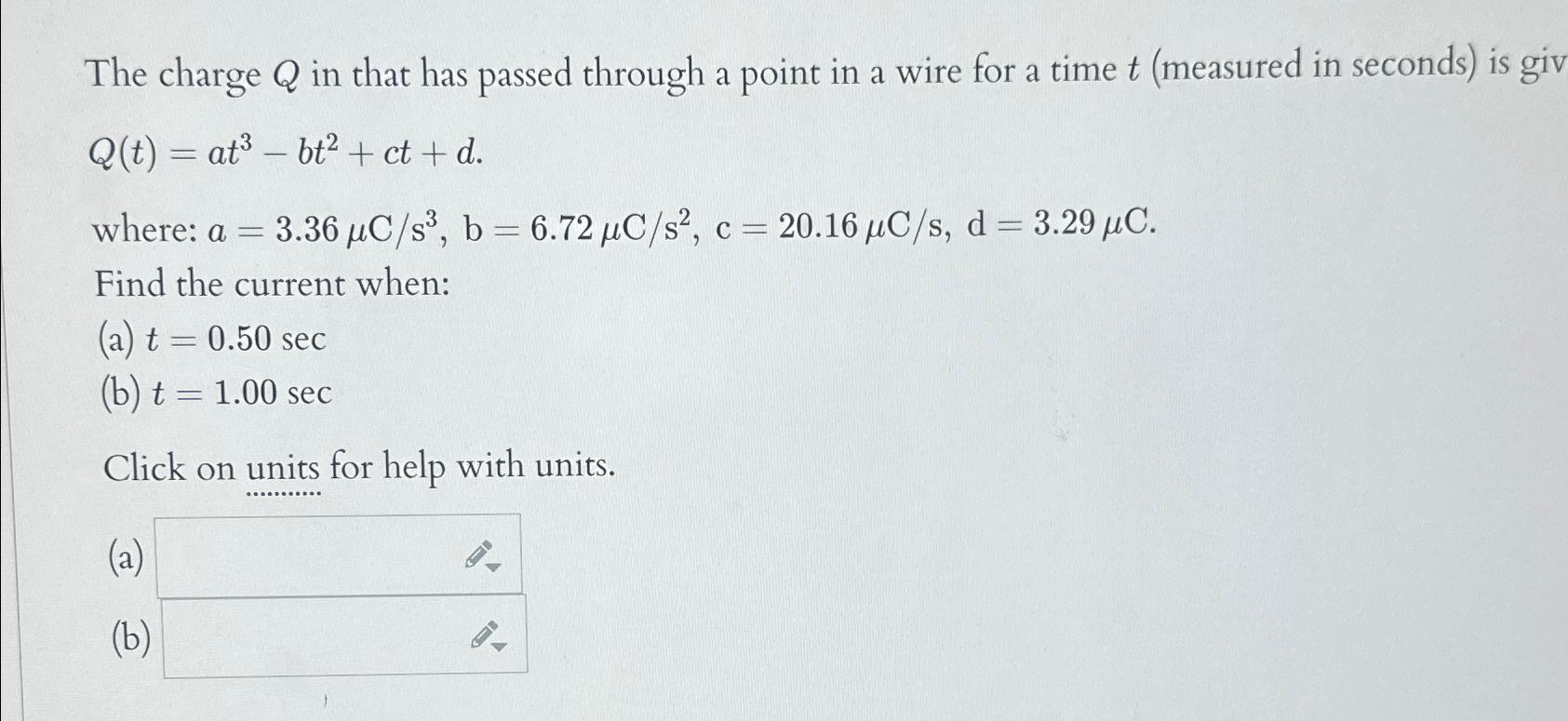 Solved The charge Q ﻿in that has passed through a point in a | Chegg.com