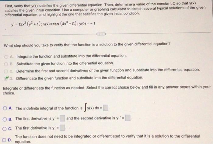 Solved First Verify That Y X Satisfies The Given