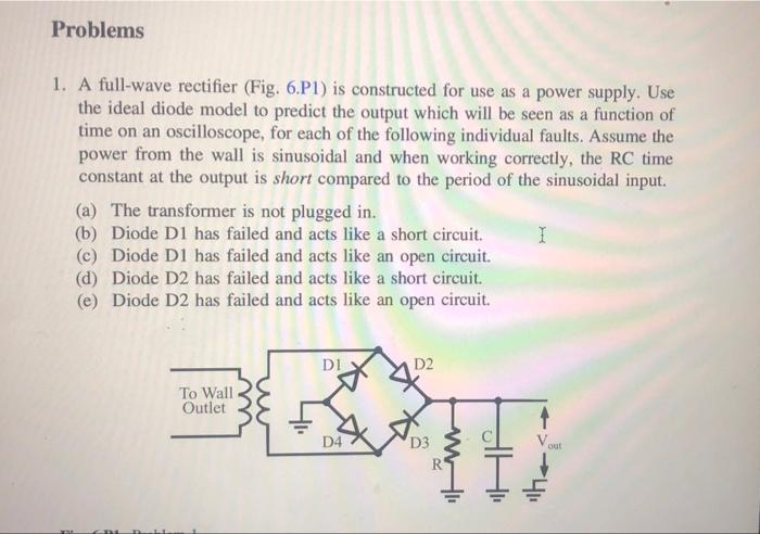 Solved Problems 1. A full-wave rectifier (Fig. 6.P1) is | Chegg.com