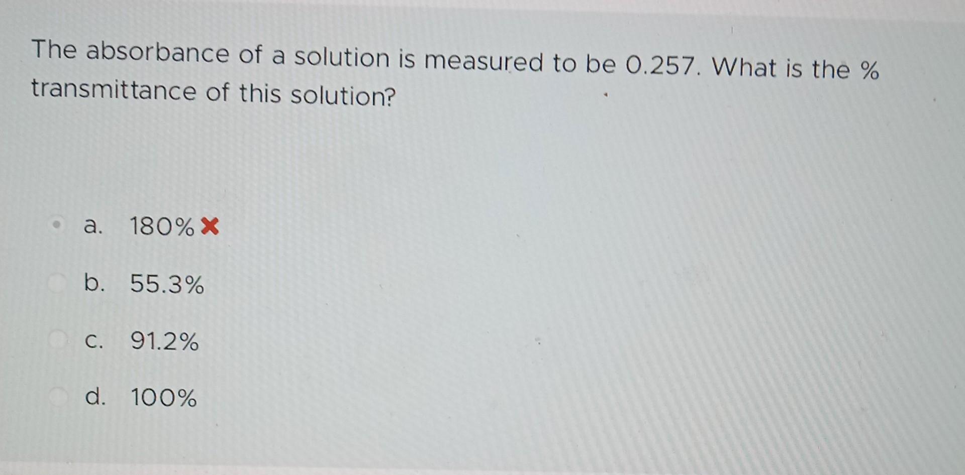 Solved The absorbance of a solution is measured to be 0.257. | Chegg.com