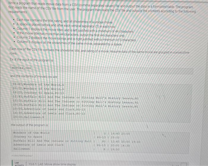 Solved Write A Program That Reads Movie Data From A CSV | Chegg.com