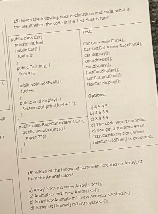 Solved 15) Given The Following Class Declarations And Code, | Chegg.com