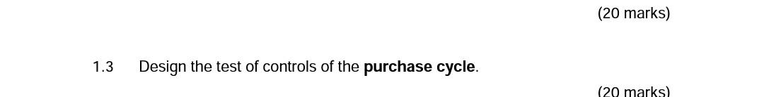 Test Purchasing Solved 1.3 Design the test of controls of the purchase | Chegg.com