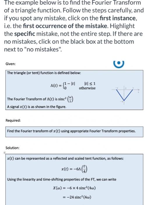 Solved The example below is to find the Fourier Transform of | Chegg.com