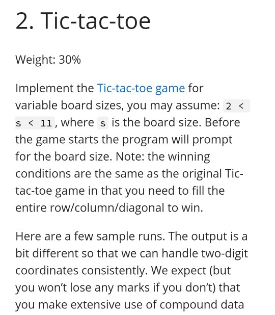 Solved 2. Tic-tac-toe Weight: 30% Implement the Tic-tac-toe