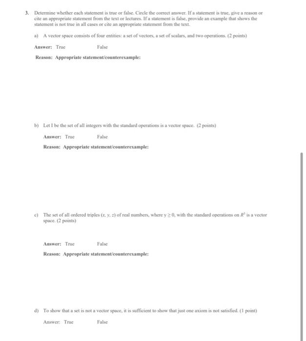 Solved 3. Determine whether each statement is true or false | Chegg.com