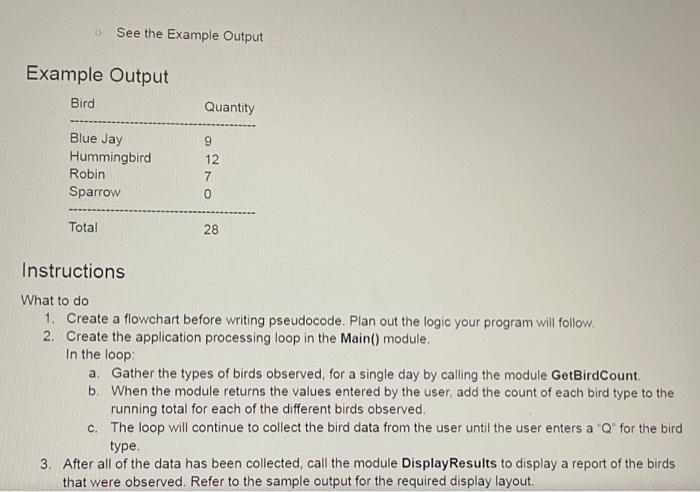 Solved A local bird watching group has asked you to write a | Chegg.com
