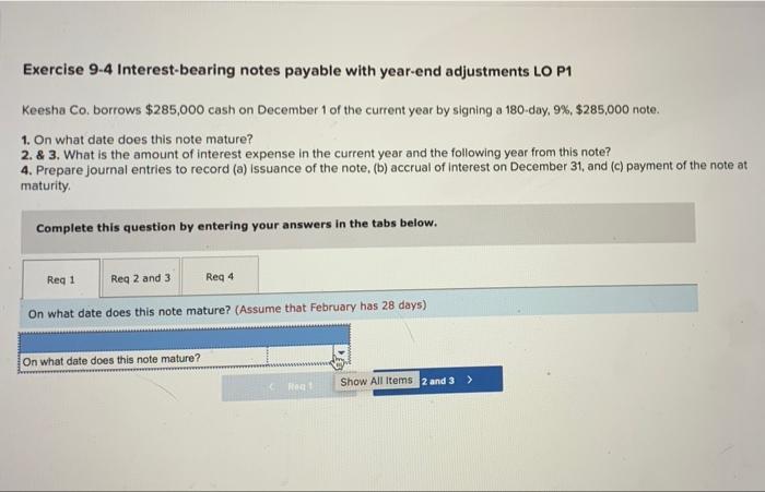 Solved Exercise 9-4 Interest-bearing Notes Payable With | Chegg.com