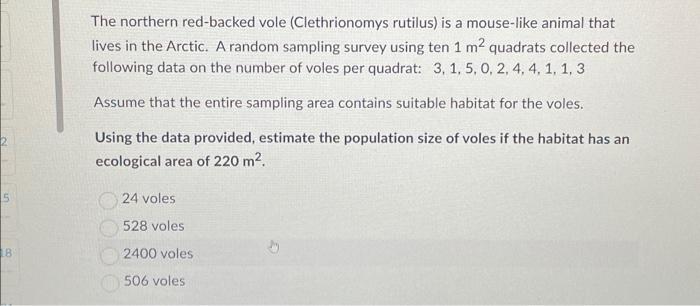 Solved 2 wie 5 18 The northern red-backed vole | Chegg.com