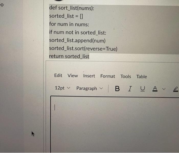 Solved def sort_list(nums): sorted_list = [] for num in | Chegg.com