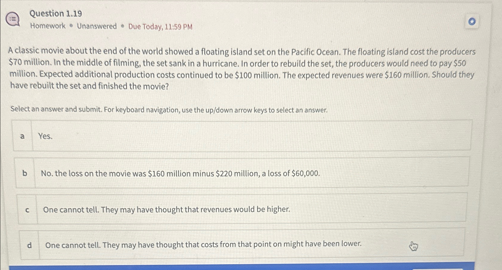 Solved Question 1.19Homework * ﻿Unanswered * ﻿Due Today, | Chegg.com