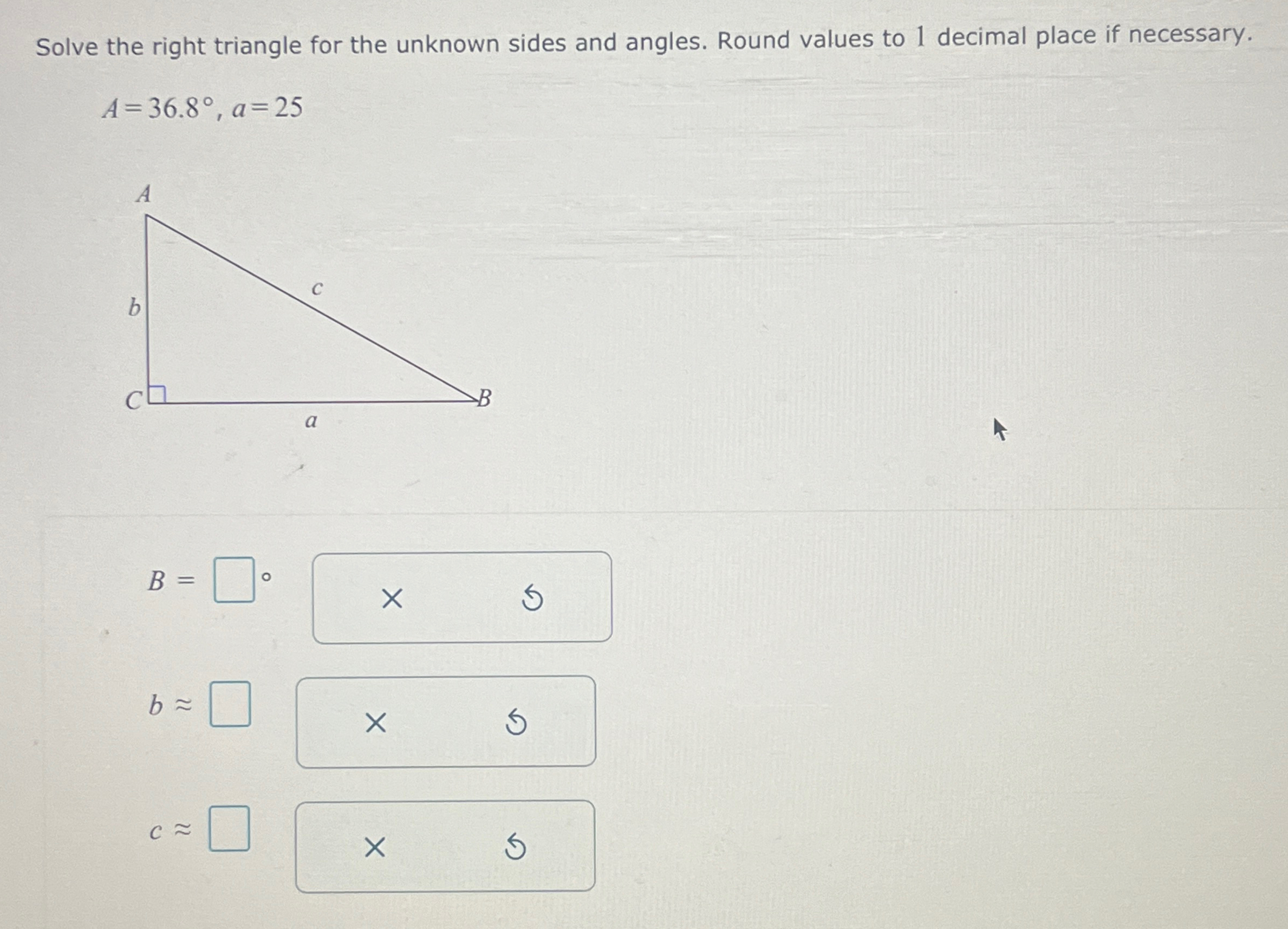 Solved Solve the right triangle for the unknown sides and | Chegg.com