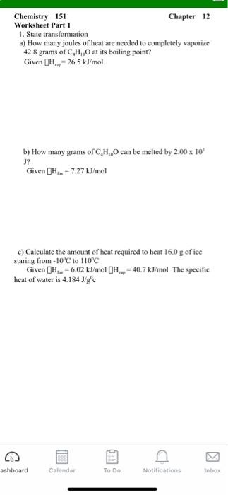 Solved Chemistry 151 Chapter 12 Worksheet Part 1 1. State | Chegg.com