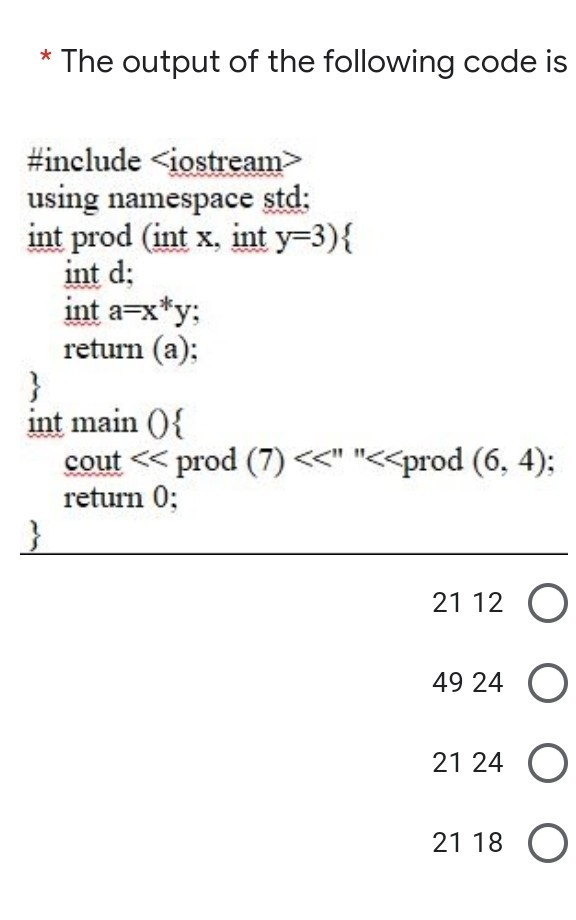 Solved * The output of the following code is #include using | Chegg.com