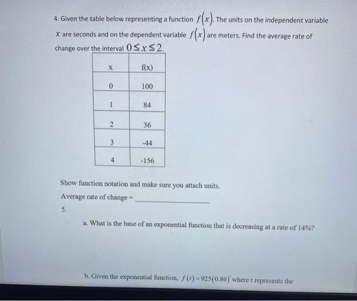 Solved 4. Given the table below representing a function | Chegg.com