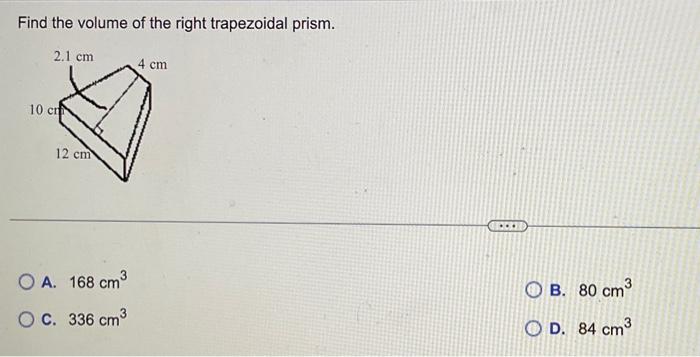 volume of a right trapezoidal prism