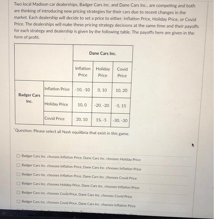 Solved Two local Madison car dealerships, Badger Cars Inc.